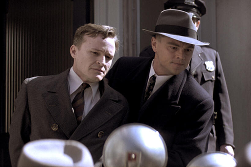 Damon Herriman as Bruno Hauptmann and Leonardo DiCaprio as J. Edgar Hoover in ``J. Edgar.''