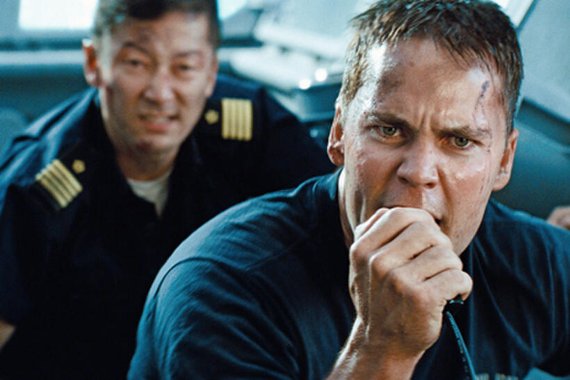 Tadanobu Asano as Nagata and Taylor Kitsch as Alex Hopper in ``Battleship.''