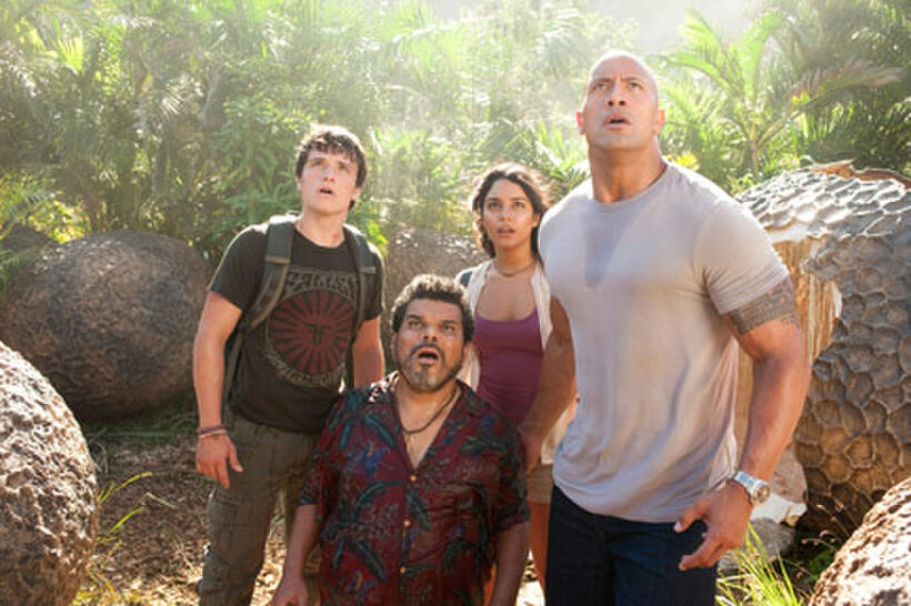 Josh Hutcherson as Sean, Luis Guzman as Gabato, Vanessa Hudgens as Kailani and Dwayne Johnson as Hank in ``Journey 2: The Mysterious Island.''