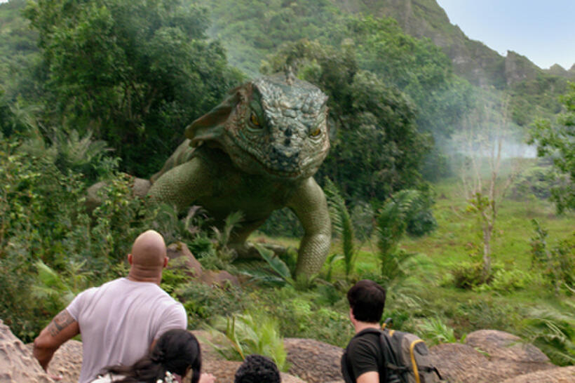 Dwayne Johnson as Hank, Vanessa Hudges as Kailani, Luis Guzman as Gabato and Josh Hutcherson as Sean in ``Journey 2: The Mysterious Island.''