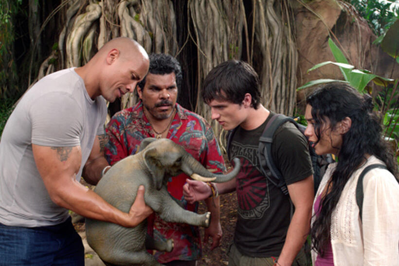 Dwayne Johnson as Hank, Luis Guzman as Gabato, Josh Hutcherson as Sean and Vanessa Hudges as Kailani in ``Journey 2: The Mysterious Island.''