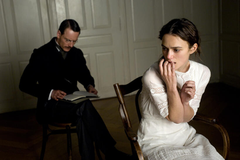 Michael Fassbender as Carl Jung and Keira Knightley as Sabina Spielrein in ``A Dangerous Method.''