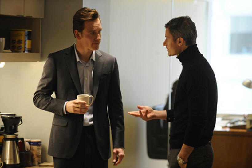 Michael Fassbender as Brandon and James Badge Dale as David in "Shame.''