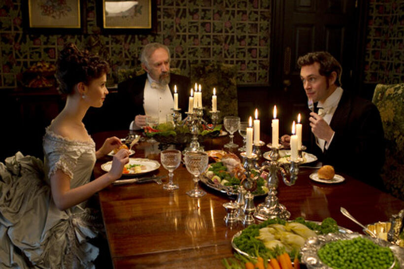 Felicity Jones as Emily Dalrymple, Jonathan Pryce as Dr. Robert Dalrymple and Hugh Dancy as Mortimer Granville in ``Hysteria.''