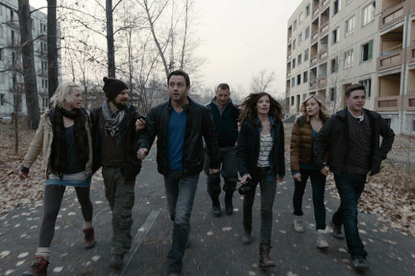 Ingrid Bolso Berdal as Zoe, Nathan Phillips as Michael, Jonathan Sadowski as Paul, Dimitri Diatchenko as Uri, Devin Kelley as Amanda, Olivia Dudley as Natalie and Jesse McCartney as Chris in ``Chernobyl Diaries.''