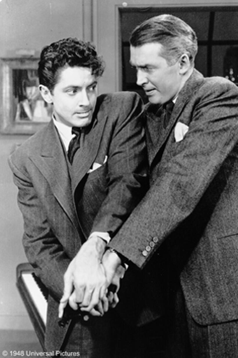 Farley Granger and James Stewart in Alfred Hitchcock's "Rope."