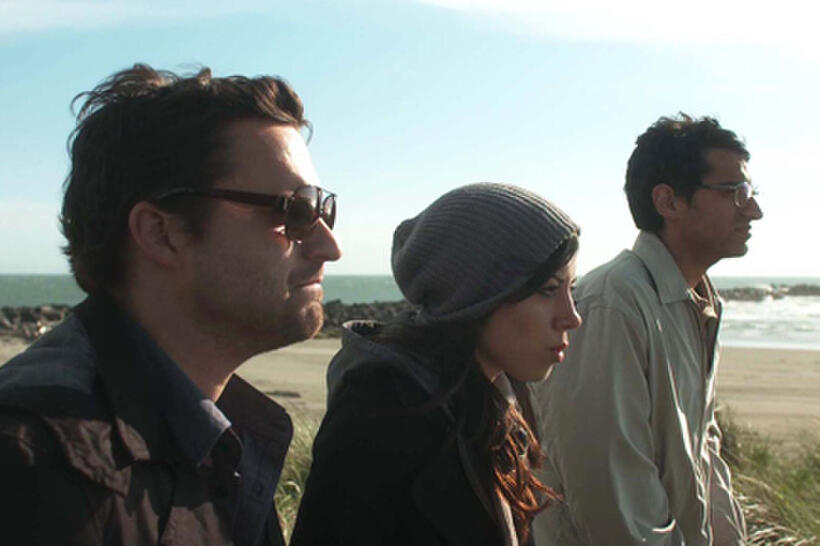 Jake M. Johnson as Jeff, Aubrey Plaza as Darius Britt and Karan Soni as Arnau in ``Safety Not Guaranteed.''