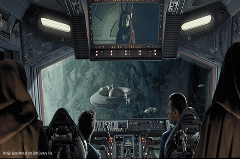 The Republic Cruiser approaches the Federation Ship.