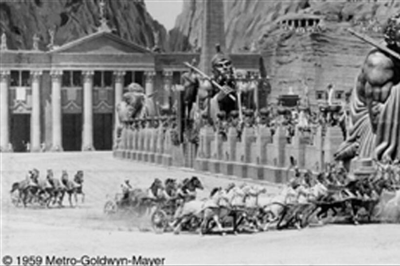 Shown here is the chariot race in the film "Ben-Hur."