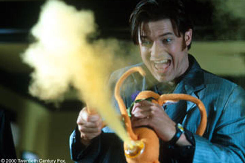 Brendan Fraser wrestles with his own cartoon creation come to life, Monkeybone, a petulant rascal with a penchant for wisecracks and racy antics in "Monkeybone."