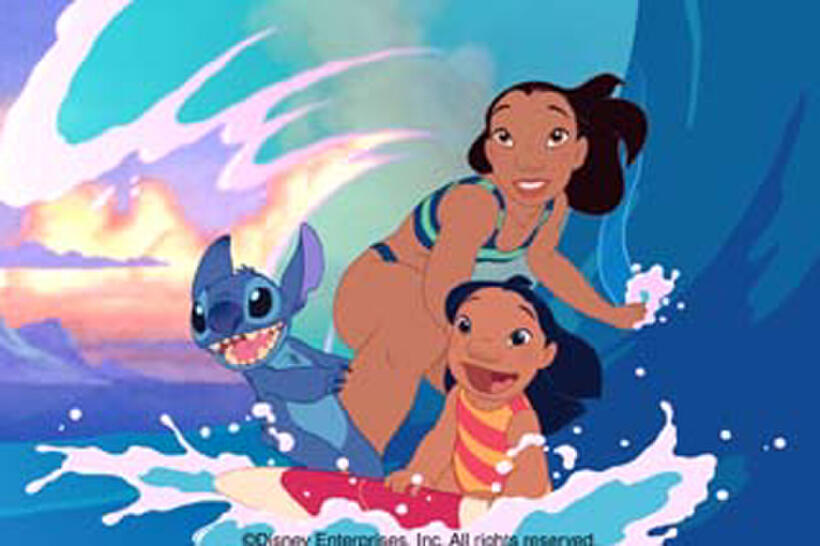 Stitch (voiced by Chris Sanders), Nani (voiced by Tia Carrere) and Lilo (voiced by Daveigh Chase) in "Lilo & Stitch."