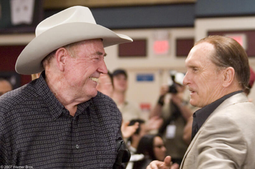 Poker legend Doyle Brunson and L.C. Cheever (Robert Duvall) wish each other luck at the WSOP in "Lucky You."