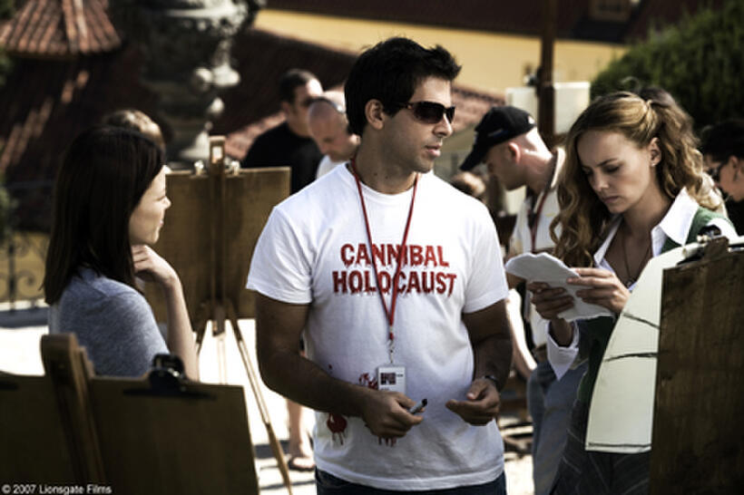 Lauren German,  director Eli Roth and Vera Jordanova on the set of "Hostel: Part II."