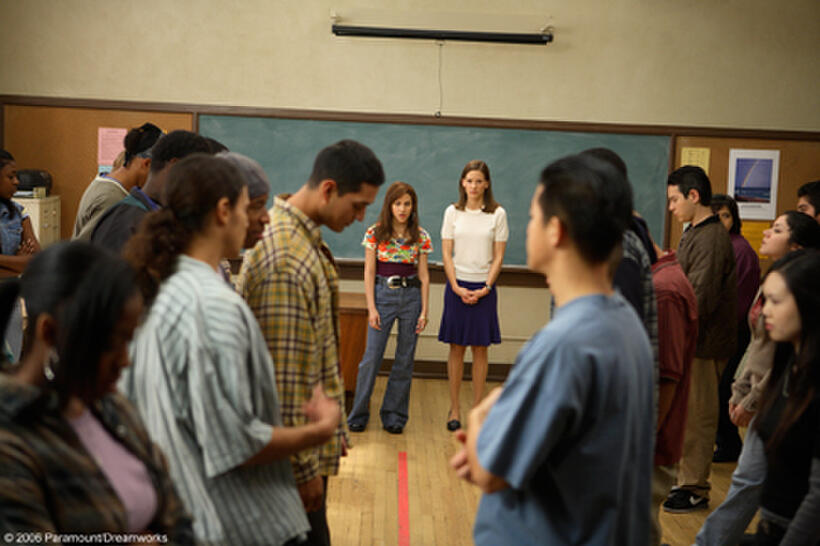 Hilary Swank leads her students in "Freedom Writers."