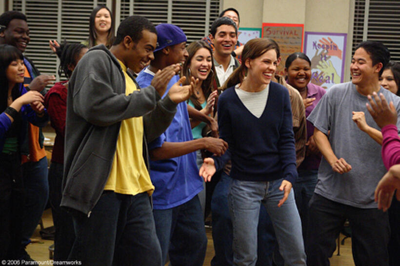 Teacher and kids celebrate in "Freedom Writers."