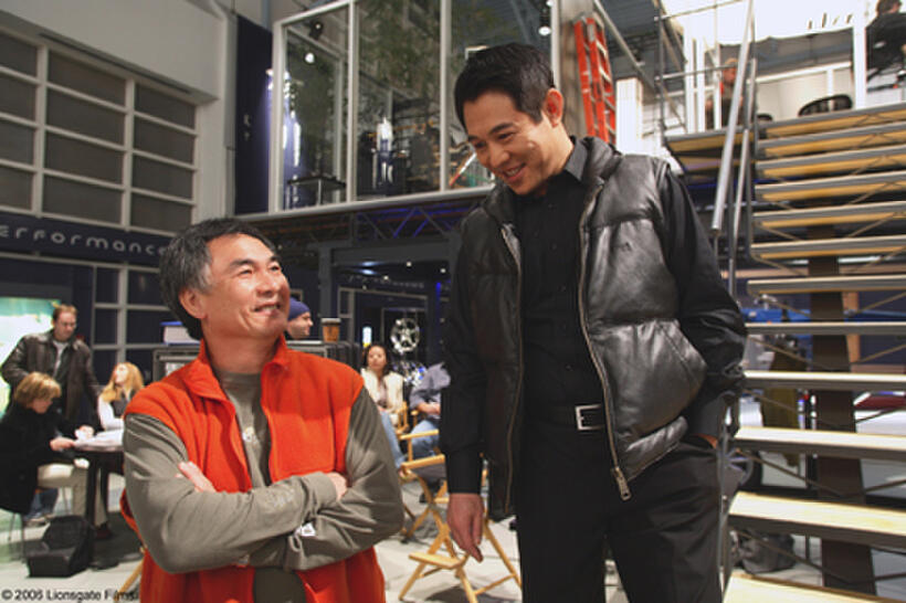 Choreographer Corey Yuen and Jet Li on the set of "War."