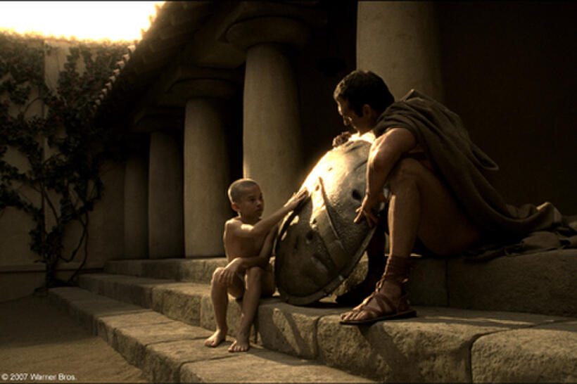 Leonidas’ Father (Tim Connolly) teaches his young son (Eli Snyder) the importance of a Spartan shield in "300."