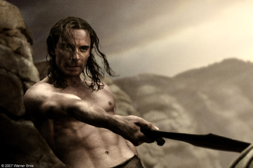 Stelios (Michael Fassbender) refuses the Persian Emissary's demand of a Spartan surrender in "300." 