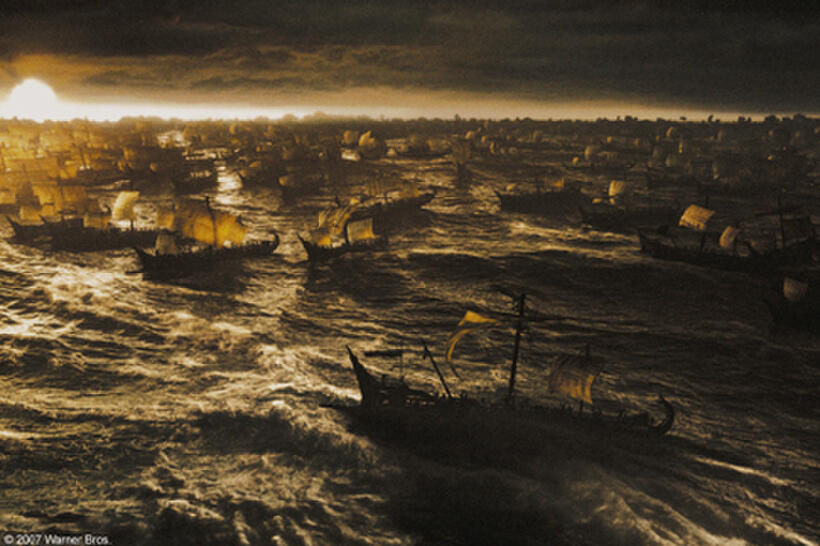 The vast Persian fleet approaching the Greek coast in "300."