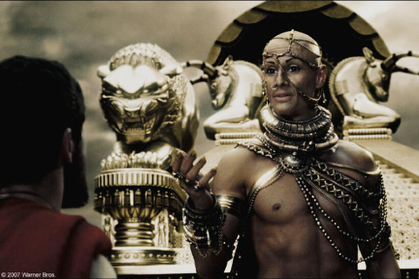 Xerxes (Rodrigo Santoro) attempts to ply Leonidas (Gerard Butler) with promises of wealth and power in "300."