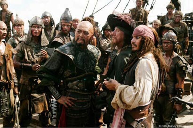 Chow Yun-Fat, Geoffrey Rush and Johnny Depp in "Pirates of the Caribbean: At World's End."
