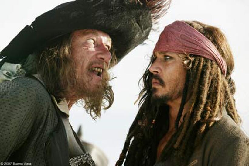 Geoffrey Rush and Johnny Depp in "Pirates of the Caribbean: At World's End."