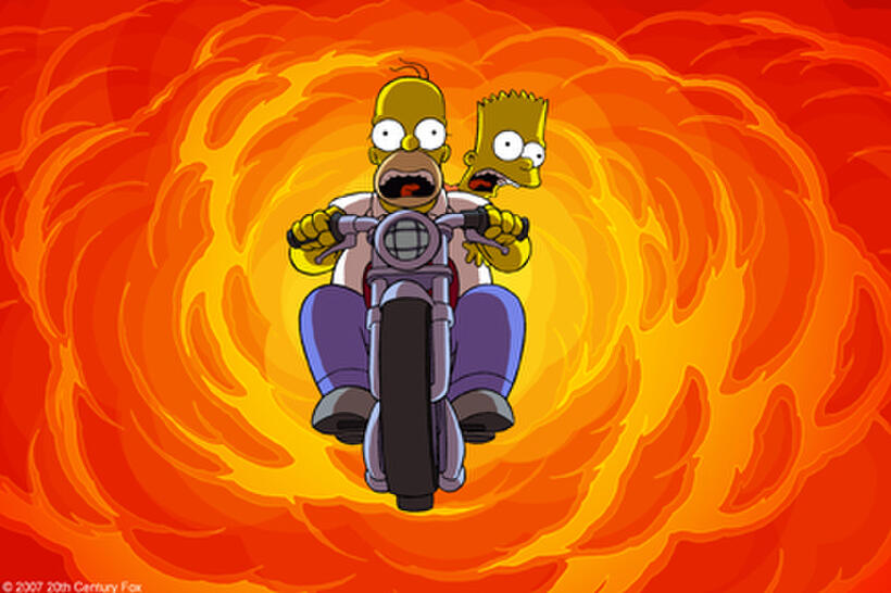 Homer Simpson and Bart Simpson make yet another narrow escape in "The Simpsons Movie."