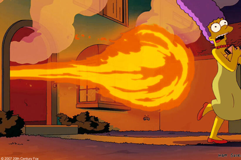 Marge Simpson flees an attacking fireball in "The Simpsons Movie."