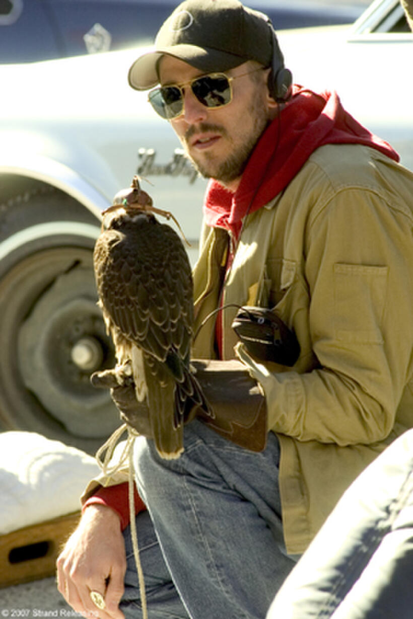On the set of the film "The Hawk is Dying."