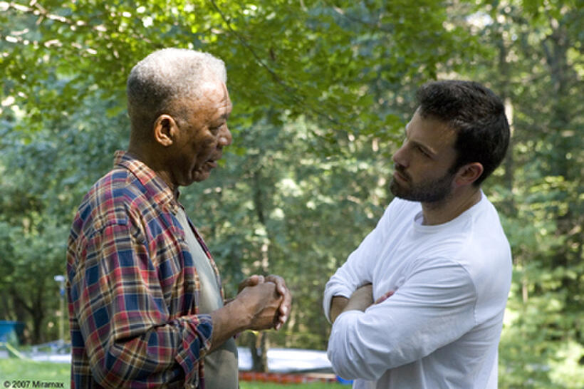 Morgan Freeman and director Ben Affleck on the set of "Gone Baby Gone."