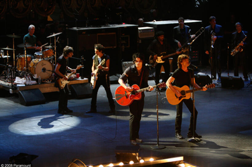 Charlie Watts, Ronnie Wood and Keith Richards perform with Jack White III and Mick Jagger at the Beacon Theater in "Shine a Light."