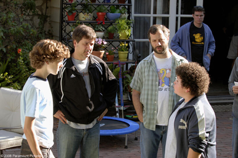 Nate Hartley, director Steven Brill, producer Judd Apatow and Troy Gentile on the set of "Drillbit Taylor."