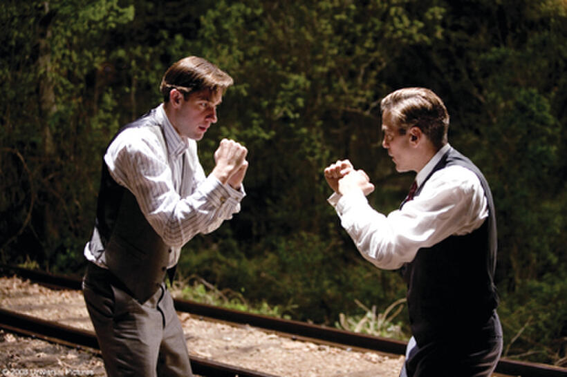 John Krasinski and George Clooney on the set of "Leatherheads."