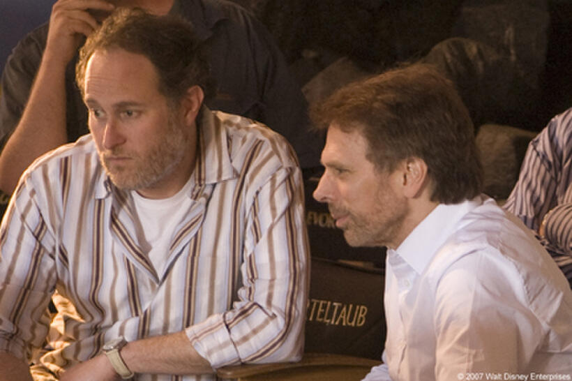 Director Jon Turteltaub and producer Jerry Bruckheimer on the set of "National Treasure: Book of Secrets."
