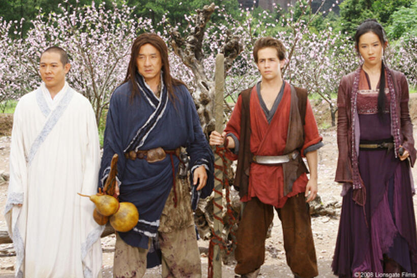 Silent Monk (Jet Li), Lu Yan (Jackie Chan), Jason Tripitikas (Michael A. Angarano) and Golden Sparrow (Crystal Liu) in "The Forbidden Kingdom."