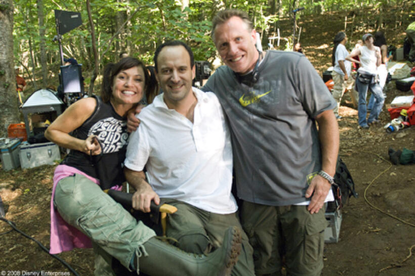 Producer Ann Marie Sanderlin, director Roger Kumble and producer Andrew Gunn on the set of "College Road Trip."