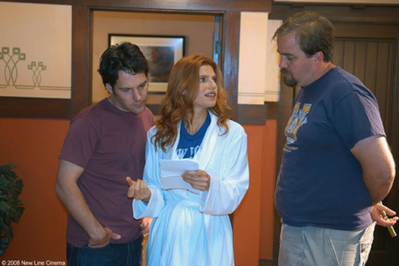 Paul Rudd, Lake Bell and director Jeff Lowell on the set of "Over Her Dead Body."