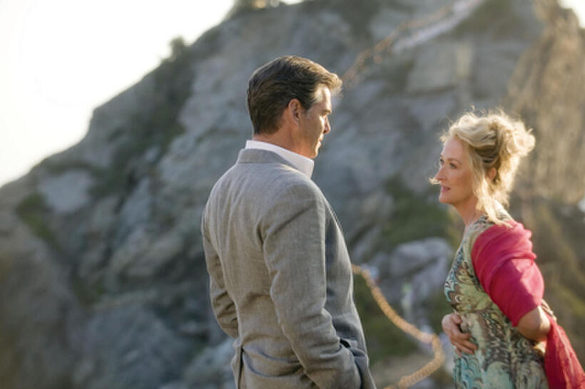 Sam Carmichael (PIERCE BROSNAN) rekindles with former flame Donna Sheridan (MERYL STREEP) in "Mamma Mia!"