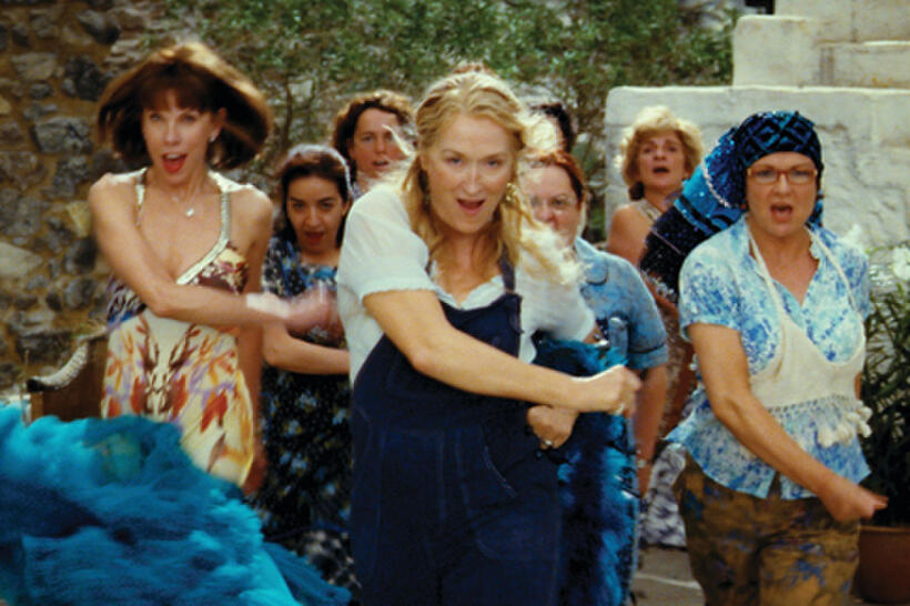 Donna and The Dynamos--Tanya Chesham-Leigh (CHRISTINE BARANSKI), Donna Sheridan (MERYL STREEP) and Rosie Rice (JULIE WALTERS)--lead the Greek chorus in "Mamma Mia!"
