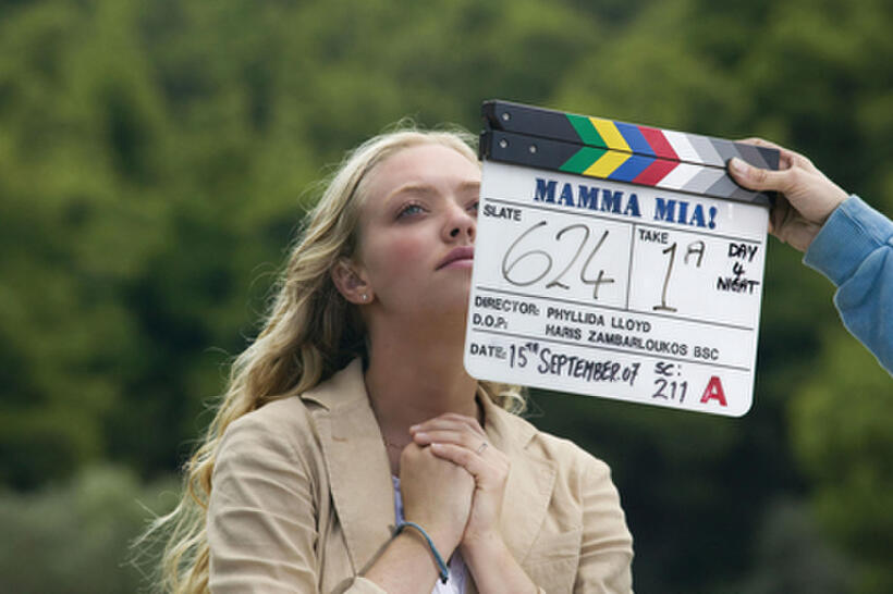 AMANDA SEYFRIED as Sophie Sheridan on the set of "Mamma Mia!"
