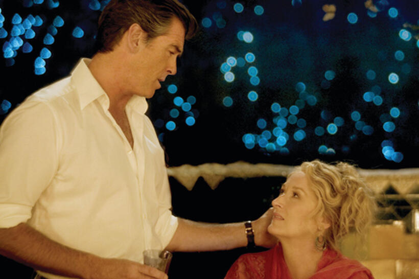 Sam Carmichael (PIERCE BROSNAN) rekindles with former flame Donna Sheridan (MERYL STREEP) in "Mamma Mia!"