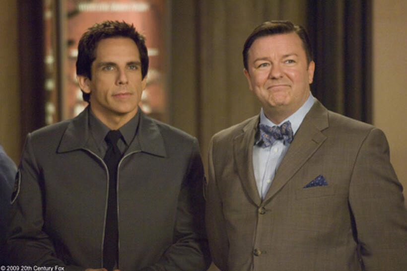 Ben Stiller as Larry Daley and Ricky Gervais as Dr. McPhee in "Night at the Museum: Battle of the Smithsonian."