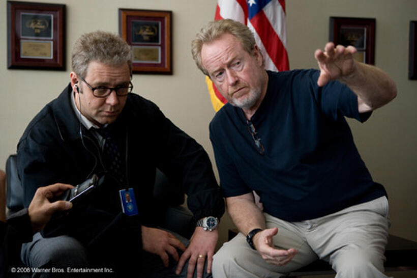 Russell Crowe and director Ridley Scott on the set of "Body of Lies."