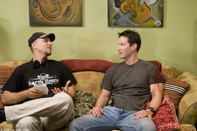 Director David Ayer and Keanu Reeves on the set of "Street Kings."