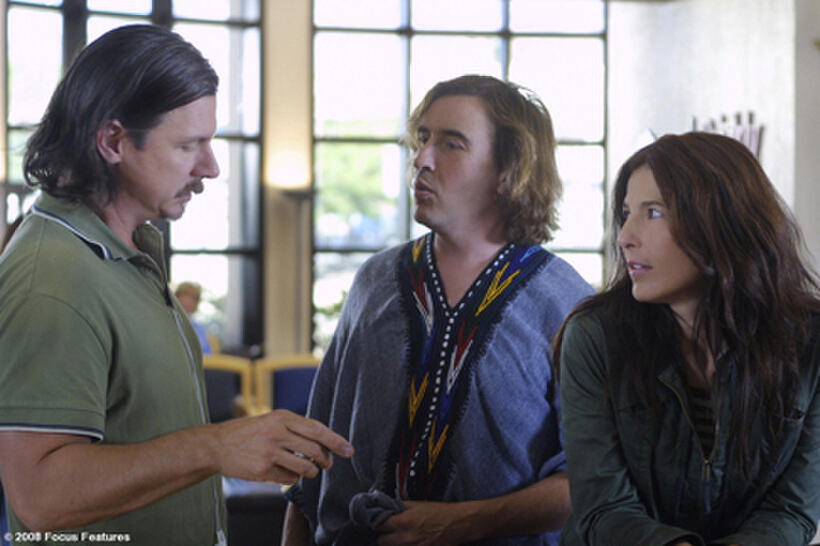 Director Andy Fleming (left), Steve Coogan (center) and Catherine Keener (right) on the set of "Hamlet 2."