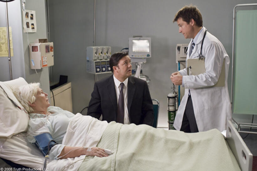 Fionnula Flanagan as Martha, Ricky Gervais as Mark and Jason Bateman as the doctor in "The Invention of Lying."