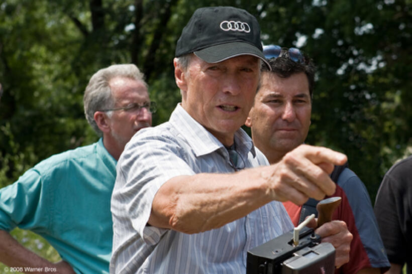 Director of photography Tom Stern, director Clint Eastwood and camera operator Steve Campanelli on the set of "Gran Torino."