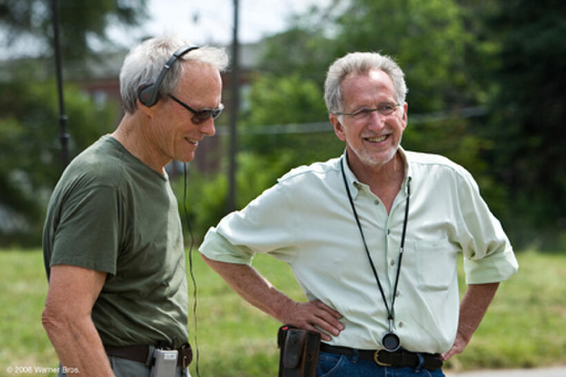 Director Clint Eastwood and director of photography Tom Stern on the set of "Gran Torino."