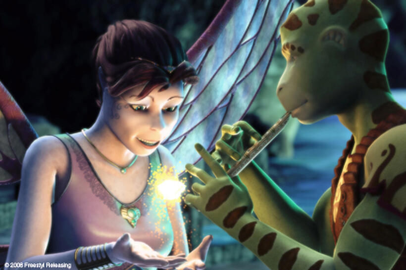 Kyla (voice of Jennifer Love Hewitt) and Delgo (voice of Freddie Prinze Jr.) in "Delgo."