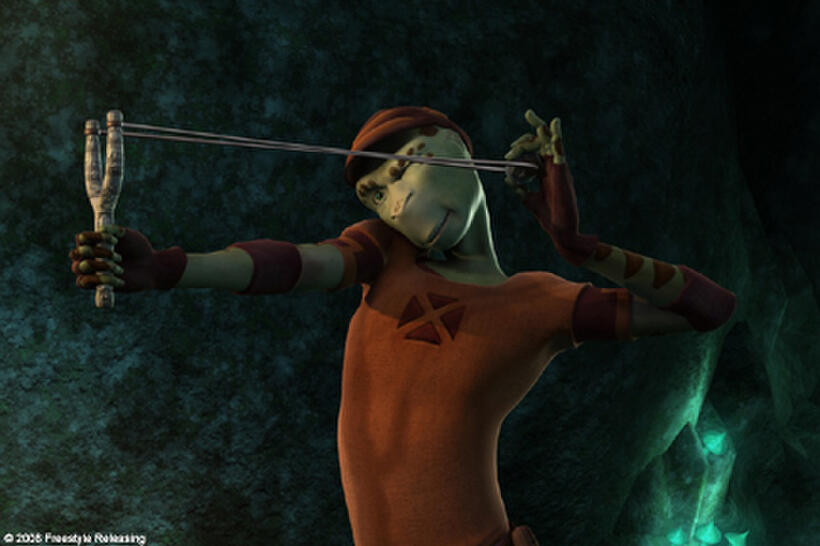 Filo (voice of Chris Kattan) takes aim in "Delgo."